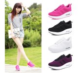 Zapatos deportivos casuales transpirables de malla tejida con mosca, zapatos coreanos con suela gruesa y balancín, zapatos de mujer con amortiguación de aire 35 blanco