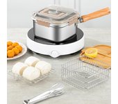 Olla pequeña para freír al vapor, herramienta de cocina con mango de madera, acero inoxidable A