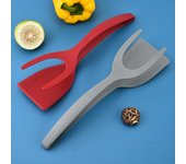 Utensilios de cocina 2 en 1, utensilios de cocina con Clip de nailon, accesorios de cocina, espátula para carne, pinzas con tapa, herramientas para cocinar tortitas rojo