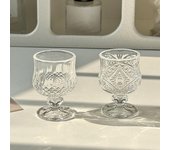 Copa de cristal pequeña con grabado en relieve de estilo coreano para fiestas, bares, karaoke, soju, sake, licor blanco, tallo corto, estilo vintage A2