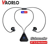 VAORLO Auriculares inalámbricos Bluetooth 5.3 con banda para el cuello, subwoofer de alta fidelidad, música estéreo con micrófono, organizador magnético para todos los teléfonos inteligentes negro
