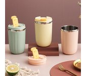 Taza de acero inoxidable de 500ML con tapa sellada, vaso de café y té de la leche portátil a prueba de fugas de gran capacidad, regalo Light Yellow