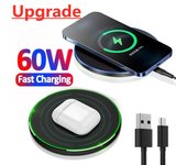 Cargador inalámbrico Qi de 60 W para iPhone 15, 14, 13, X Pro, Samsung, Xiaomi, Galaxy, Huawei, estación de carga súper rápida por inducción