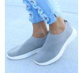 Zapatos deportivos para mujer, zapatos casuales vulcanizados de malla, zapatos planos grandes de suela blanda, zapatos de calcetines cómodos y de moda para mujer 35 blanco