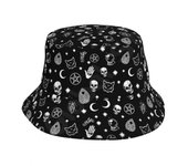 Sombreros góticos del cubo de la luna del gato del cráneo fresco al aire libre verano pescador gorras negras sombrero de pesca sombrero con protección solar One Size