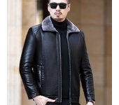 Chaqueta de cuero genuino de talla grande para hombres de mediana edad y mayores, abrigo informal de una pieza con solapa de piel para hombres, chaqueta de piel de oveja gruesa de invierno M