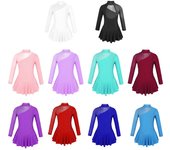 Vestido de patinaje sobre hielo para niñas, manga larga, sin espalda, cuello simulado, vestidos de leotardo de gimnasia 3-4 Years negro