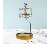 Candelabro de metal con forma de carrusel, candelabro giratorio para escritorio de festival. Argent