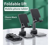 Soporte para teléfono móvil, escritorio, mesita de noche, soporte universal, plegable, elevador, multifuncional, telescópico, ajustable, portátil negro