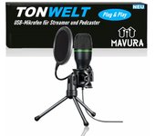 TONWELT Micrófono USB Gaming Podcast Streaming PC Set con Soporte y Filtro Antipop