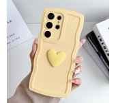 Funda de silicona suave de color sólido para Samsung Galaxy S24 S23 Ultra S22 S23 S21FE A53 A55 A35 A32 A05 A52 A34 Funda con marco de ondas rizadas y corazón de amor 3D For Samsung S24Ultra rojo rosa