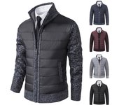 Chaqueta acolchada con forro polar para hombre Cárdigan de mezcla de lana de punto con cremallera para invierno cálido M negro
