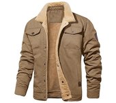 Chaquetas de invierno para hombre, abrigo informal grueso de lana cálida para hombre, cortavientos con cuello vuelto, chaqueta cargo con cremallera, abrigos para hombre, parkas sólidas L negro