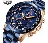 LIGE 2020 nuevos relojes de moda para hombre con acero inoxidable, marca superior, reloj de cuarzo deportivo de lujo con cronógrafo, reloj Masculino oro rosa/negro