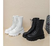 Botas de plataforma para mujer, botas de moto de suela gruesa, color blanco y negro, de otoño, de piel sintética, antideslizantes, para combate 35