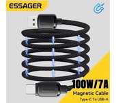 Essager 7A USB A tipo C Cable de carga rápida 100W succión magnética Anti bobinado Cable de datos para iPhone 15 Huawei Xiaomi 1m negro