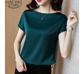 Blusas de oficina para mujer, Blusas de manga corta de verano, blusa de satén, camisas para mujer, camisa holgada informal lisa y sencilla a la moda, Blusas 13377 S de orion