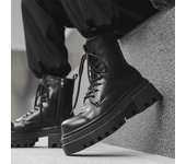 Botas Martin de terciopelo de caña alta, botas de ruibarbo con aumento de altura para invierno, zapatos retro versátiles para hombres 44306-J 38 negro