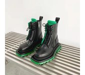 Botas de mujer de moda, botas de cuero con punta redonda, botas unisex, botines, botas de moto con plataforma y tacón grueso para mujer 35 verde