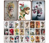 Esqueleto Calavera Metal Estaño Signos Festival Mexicano Día de los Muertos Placa Pintura Mural Cartel Fiesta Tienda Inicio Tattoo Parlors Decor 20x30cm