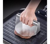 Prensa de carne para hamburguesas de acero inoxidable 430, circular, cuadrada, herramienta de cocina, placa de prensado de carne, 1 unidad negro