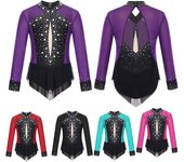 Body de malla transparente brillante para niñas, manga larga, para patinaje artístico, gimnasia, ballet y danza 5-6 Years borgoña