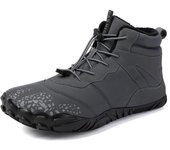 Botas de invierno de felpa, zapatos para hombres y mujeres, botas de nieve impermeables, zapatos de piel cálidos descalzos, zapatos antideslizantes de gran tamaño para senderismo y trekking 46 negro