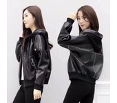 Chaqueta corta de cuero de PU de moda para mujer Abrigo de abrigo de primavera M negro