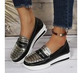 Zapatos planos informales de moda de talla grande 43 para mujer, zapatillas de plataforma de cuña de caña baja con punta redonda, mocasines cómodos antideslizantes para mujer 36 negro