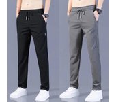 Pantalones elásticos rectos y sueltos de seda helada para hombre: tendencia coreana de verano 5XL gris oscuro