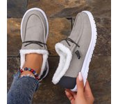 2024 Invierno Nuevas botas de nieve de piel de felpa con fondo grueso y grande Zapatos de algodón cálidos Zapatos de lona con cordones casuales para mujer Mantienen el calor 38 gris
