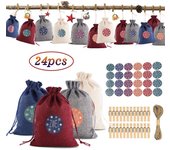 Bolsa de dulces con diseño navideño, paquete de calendario de adviento del 1 al 24, bolsa de regalo de lino y algodón One Size