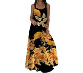 Vestido camisero para mujer Vestido largo maxi Vestido con estampado de rosas amarillas Primavera y verano Ocio Vacaciones XS azul