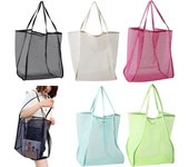 Bolsa de malla portátil para playa, transparente, reutilizable, bolsa de mano de malla, bolsa de hombro de malla, bolsa de compras rojo rosa