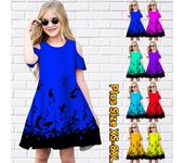 Vestidos con estampado de notas de baile florales para niñas, vestido de fiesta con hombros descubiertos, vestido de princesa, vestido de manga corta para niñas mayores de 4 años 80 azul