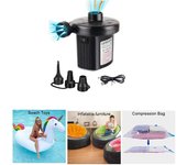 Bomba de aire eléctrica de 75 W, inflador, desinflador, compresor de aire recargable por USB para colchón de PVC, bote, piscina inflable, balsa, cama.