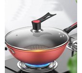 Sartén Wok para el hogar, sartén antiadherente para panqueques, utensilios de cocina, cena familiar, sin lámpara, sartén con tapa 30cm rojo