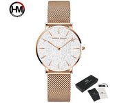 Hannah Martin Relojes de cuarzo para mujer Sahara Desert Design Flash Reloj de pulsera de cuarzo japonés de lujo Reloj de mujer resistente al agua en oro rosa plata