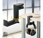 1 soporte giratorio de 360° para auriculares, soporte de escritorio para auriculares de juegos de PC, gancho para colgar en el escritorio para controlador de auriculares color rosa
