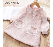 Vestidos bonitos para niñas pequeñas, ropa de princesa con mangas abullonadas para primavera y otoño, ropa de fiesta con cuello de muñeca a cuadros para adolescentes de 6, 8, 10 y 12 años 110