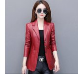 Chaqueta de cuero genuino de primavera para mujer, abrigo de piel de oveja ajustado a la moda coreana, chaquetas de cuero auténtico negro y rojo, chaqueta informal para mujer M púrpura