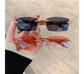 Gafas de sol rectangulares sin montura, gafas con patas de madera para mujeres y hombres, gafas sin marco, gafas Retro Vintage de moda para coche