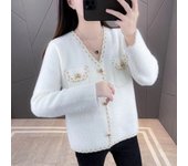 Suéter versátil de estilo coreano de imitación de terciopelo de visón, pequeño y fragante, para otoño e invierno, nuevo abrigo de estilo extranjero, cárdigan de punto, abrigo para mujer One size