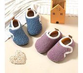 Pantuflas de algodón para niños, cálidas y lisas, para el invierno, para estar por casa, de felpa, para interior, con suela suave y antideslizante. 24-25-insole13.6cm gris