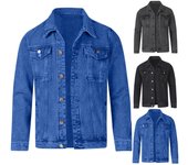 Chaqueta vaquera con cuello de solapa y manga larga para hombre, ropa de trabajo informal, chaqueta holgada con múltiples bolsillos, tela vaquera M