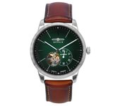 Reloj Zeppelin Flatline con correa de piel y esfera de corazón abierto verde, automático, 83644, para hombre verde