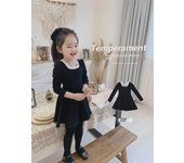 Vestido de princesa elegante de manga larga para niña (primavera/otoño 2023) - Moda infantil 90 cm - 140 cm / 1 set of 6 pieces negro