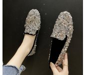 Zapatillas de deporte planas con purpurina para mujer, informales, sin cordones, con plataforma brillante, cómodas, de talla grande km87dfc4 35 plata