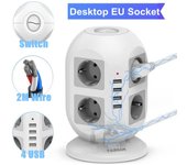 TESSAN Regleta de sobremesa con múltiples tomas de corriente, regleta europea con 8 tomas, 4 puertos USB y cable de 2 m, regleta de alimentación de torre de la UE para el hogar y la oficina 8 Outlets & 4 USB Ports blanco