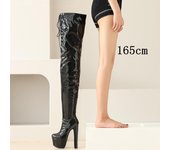 Botas de moda por encima de la rodilla para mujer, plataforma, tacones altos, botas largas hasta el muslo, con cordones, zapatos de baile fetichistas negros y rojos, talla grande 46 para mujer 34 negro